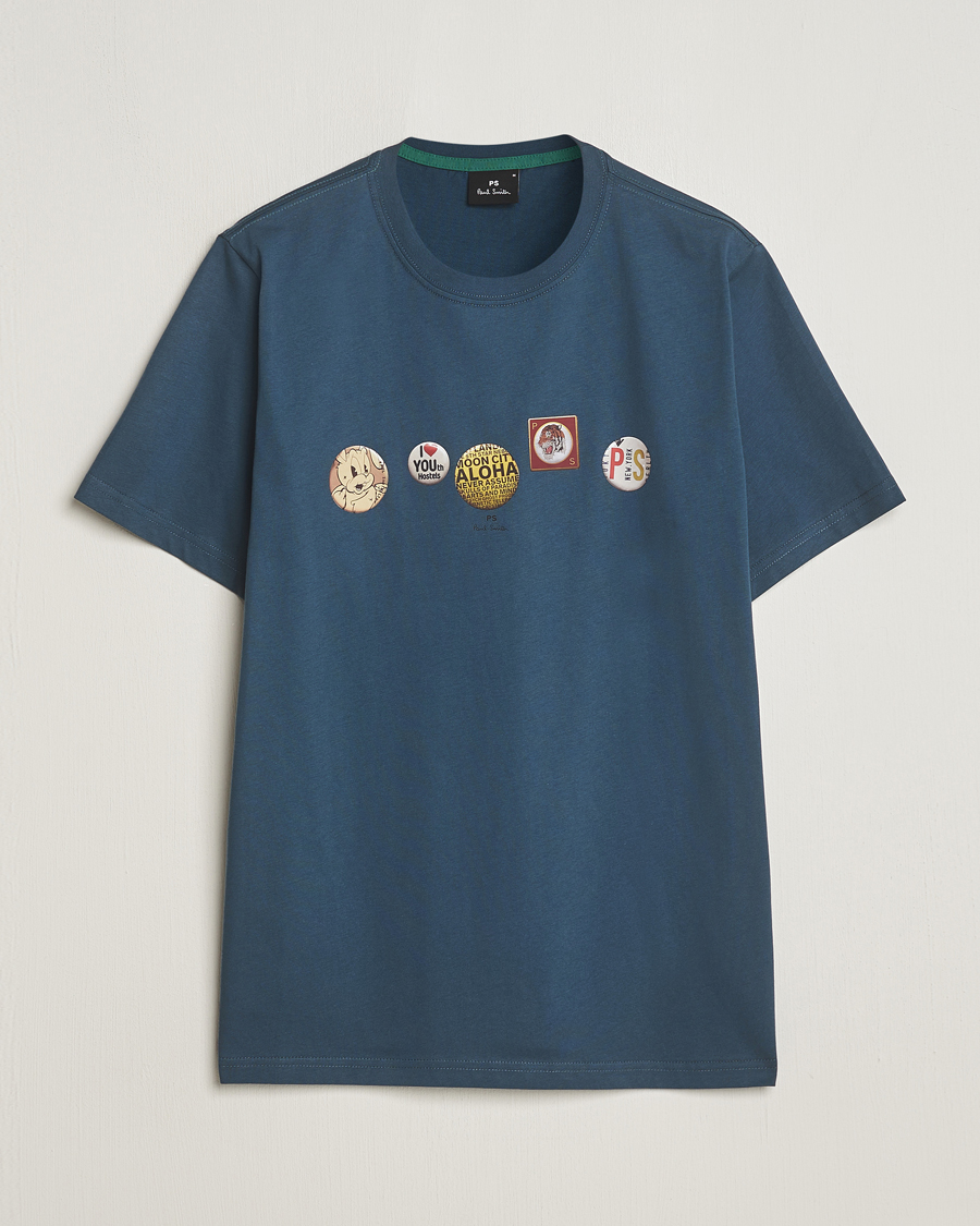 Herre |  | PS Paul Smith | Organic Cotton Badges Crew Neck T-Shirt Blue