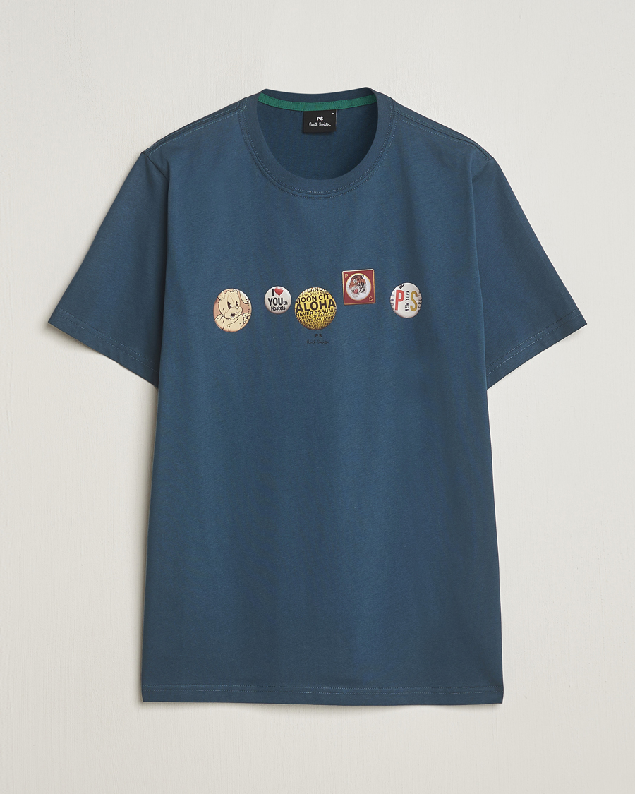 Men |  | PS Paul Smith | Organic Cotton Badges Crew Neck T-Shirt Blue