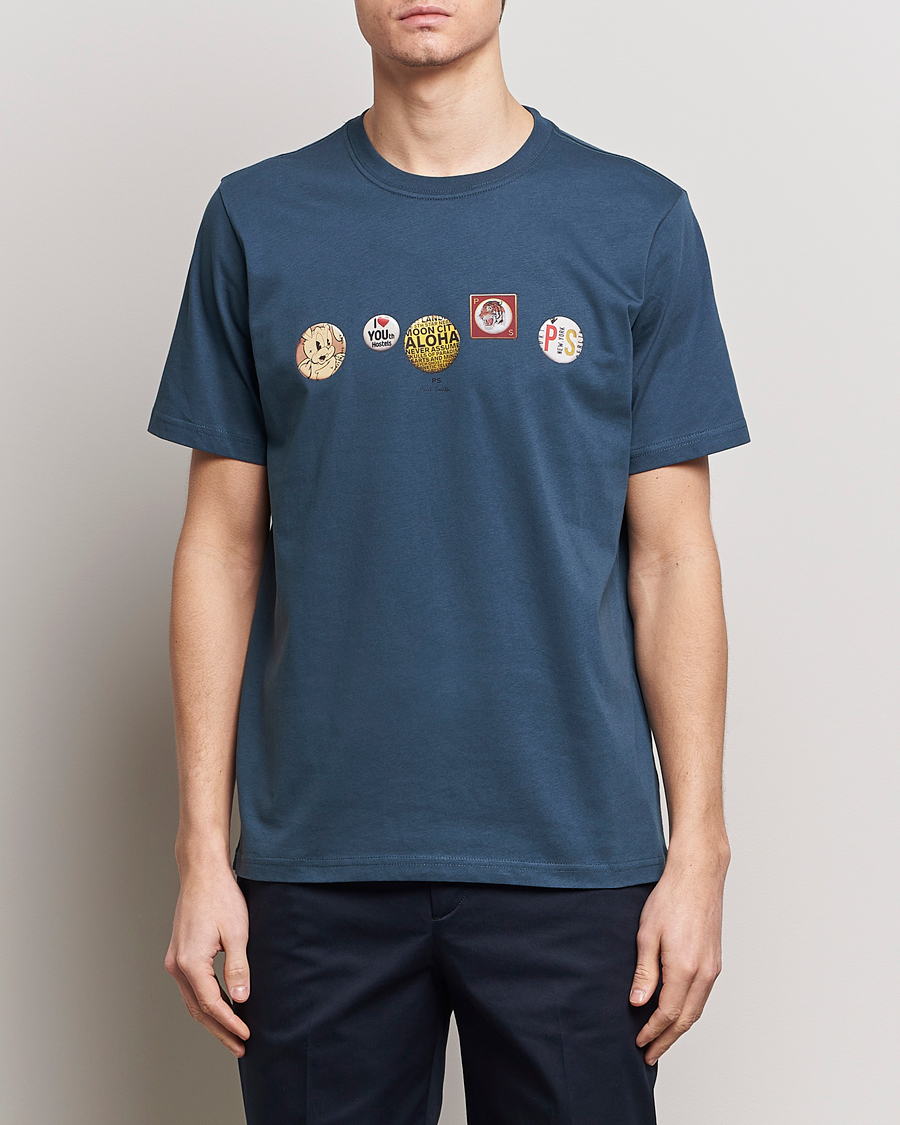 Herre | Best of British | PS Paul Smith | Organic Cotton Badges Crew Neck T-Shirt Blue
