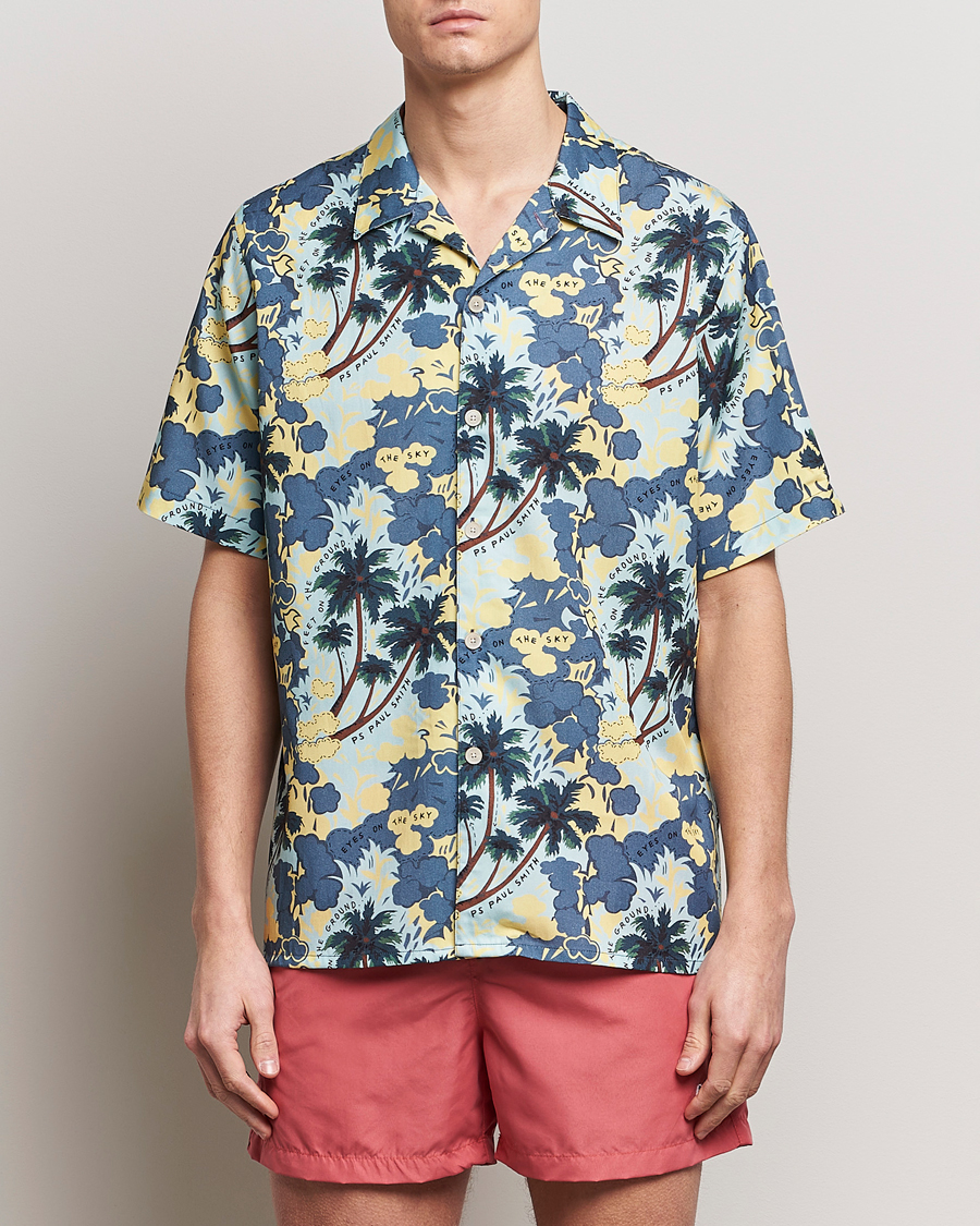 Herre | Paul Smith | PS Paul Smith | Prined Flower Resort Short Sleeve Shirt Blue