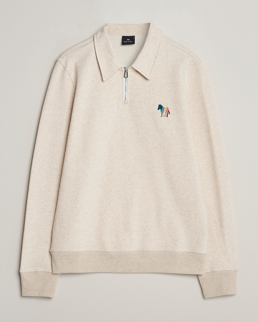 Herre | Trøjer | PS Paul Smith | Cotton/Linen Zebra Half Zip Off White