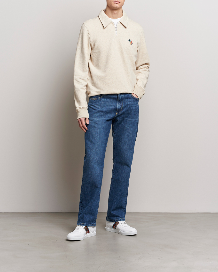 Herre | Trøjer | PS Paul Smith | Cotton/Linen Zebra Half Zip Off White