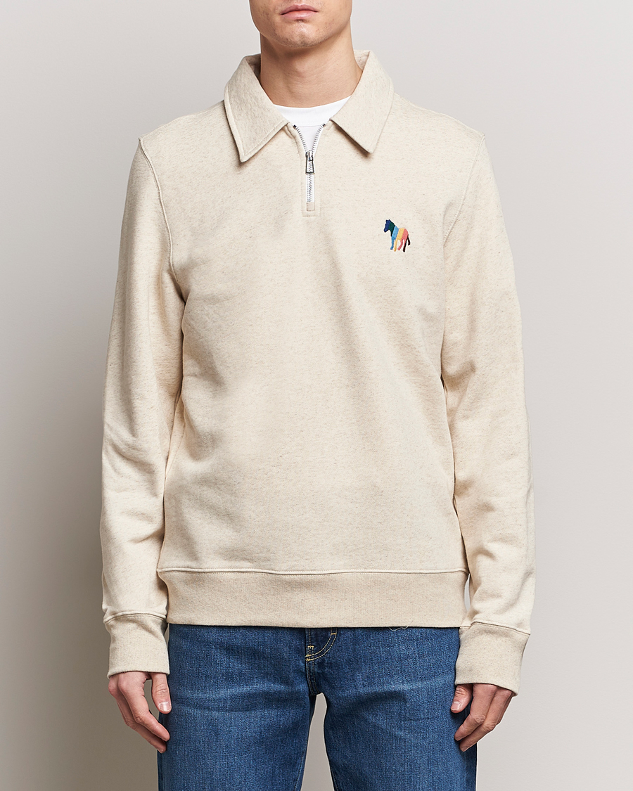 Herre | Paul Smith | PS Paul Smith | Cotton/Linen Zebra Half Zip Off White