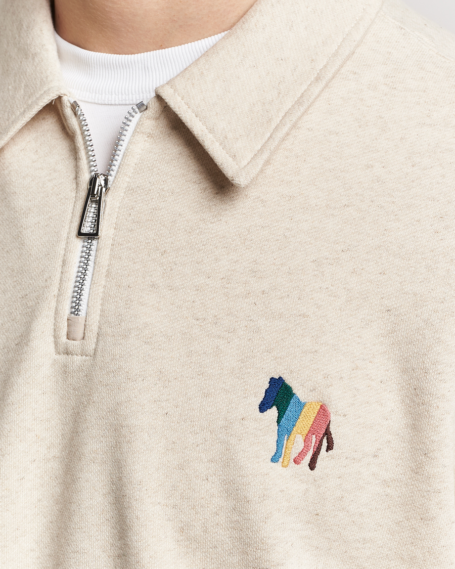 Herre | Trøjer | PS Paul Smith | Cotton/Linen Zebra Half Zip Off White