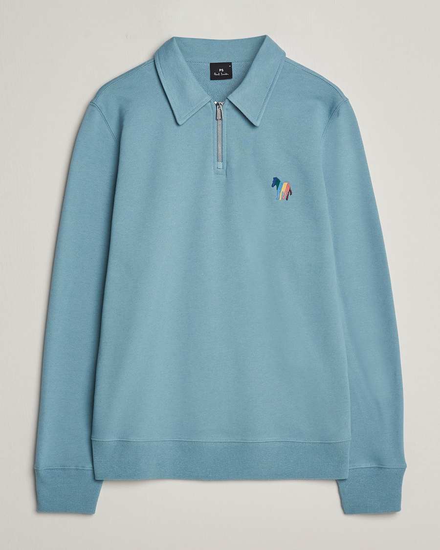 Herre | Trøjer | PS Paul Smith | Cotton/Linen Zebra Half Zip Blue