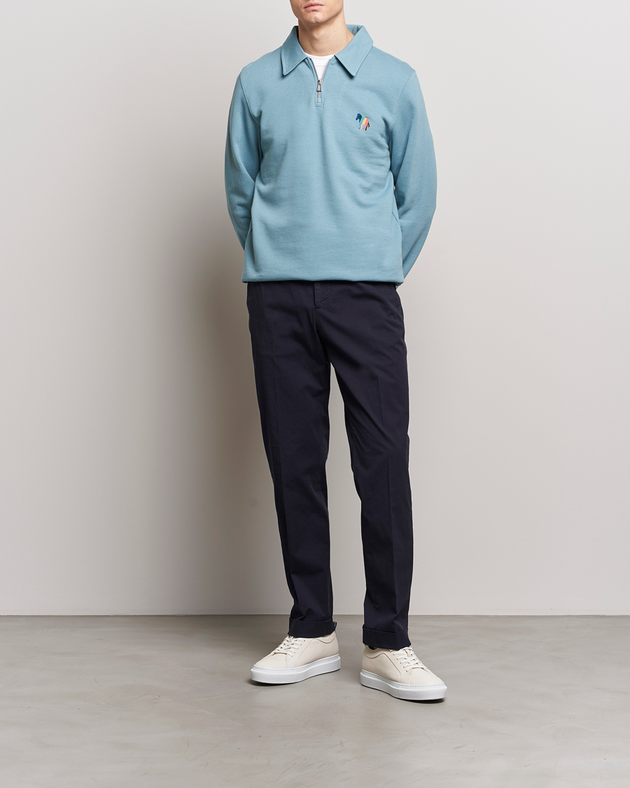 Herre | Trøjer | PS Paul Smith | Cotton/Linen Zebra Half Zip Blue