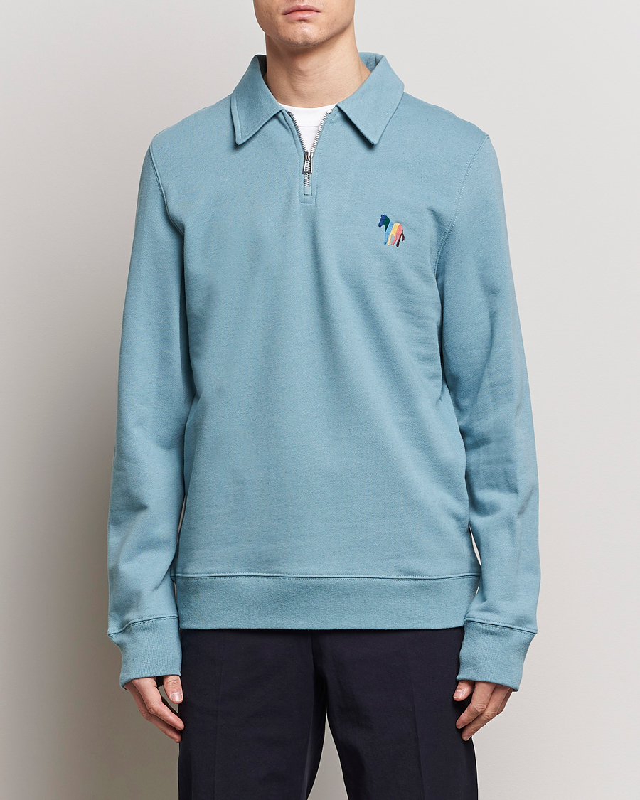 Herre | Trøjer | PS Paul Smith | Cotton/Linen Zebra Half Zip Blue