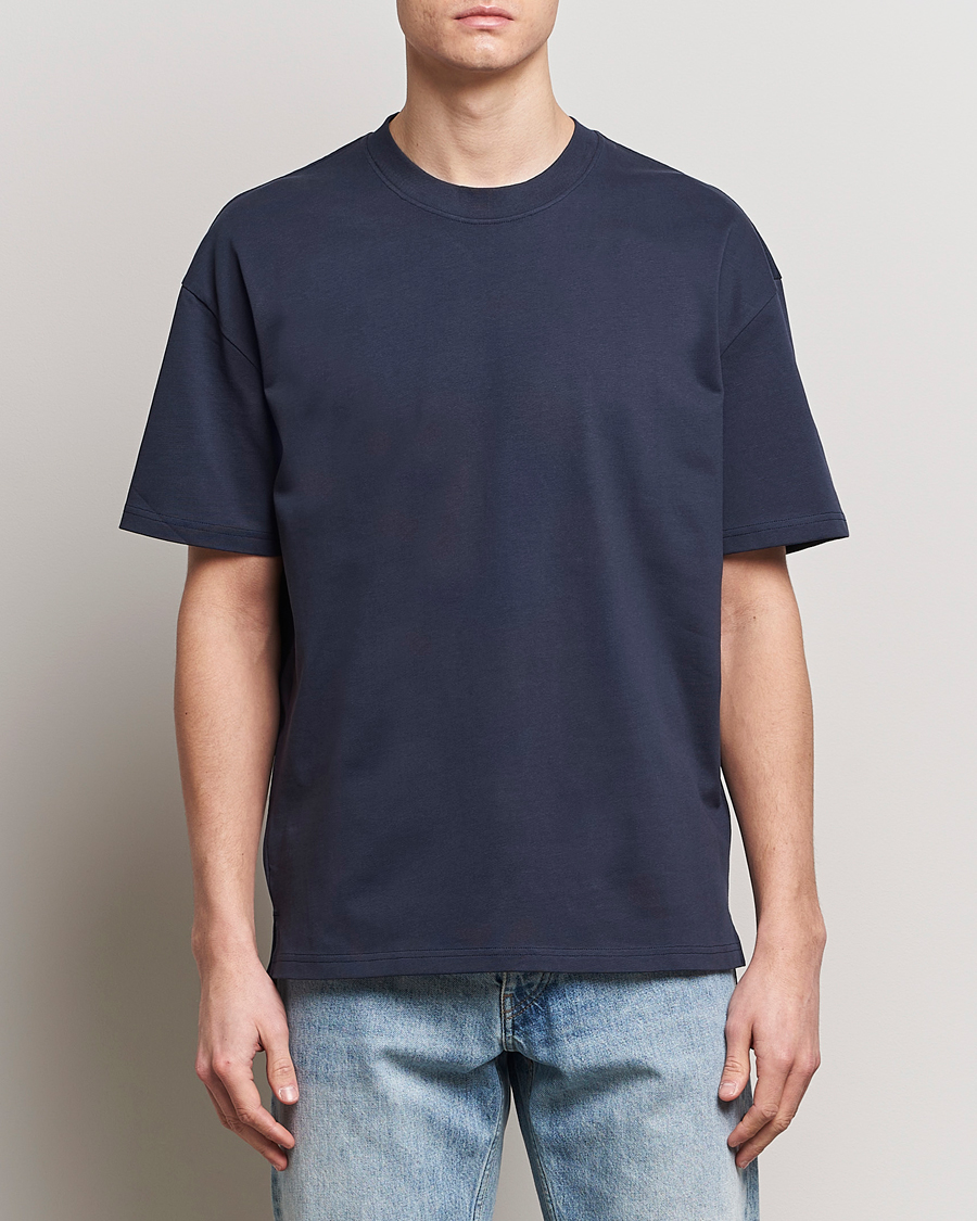 Herre | Wardrobe basics | Bread & Boxers | Textured Heavy Crew Neck T-Shirt Navy Blue