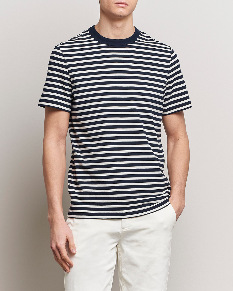 Herre | Kortærmede t-shirts | Morris | Durwin Stripe Crew Neck T-Shirt Old Blue