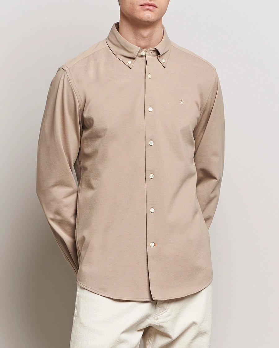 Herre | Skjorter | Morris | Eddie Slim Fit Pique Shirt Khaki