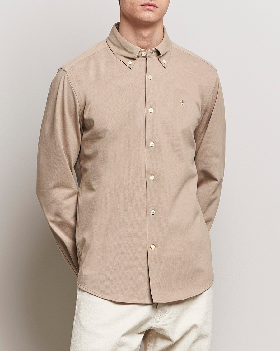 Herre | Skjorter | Morris | Eddie Slim Fit Pique Shirt Khaki