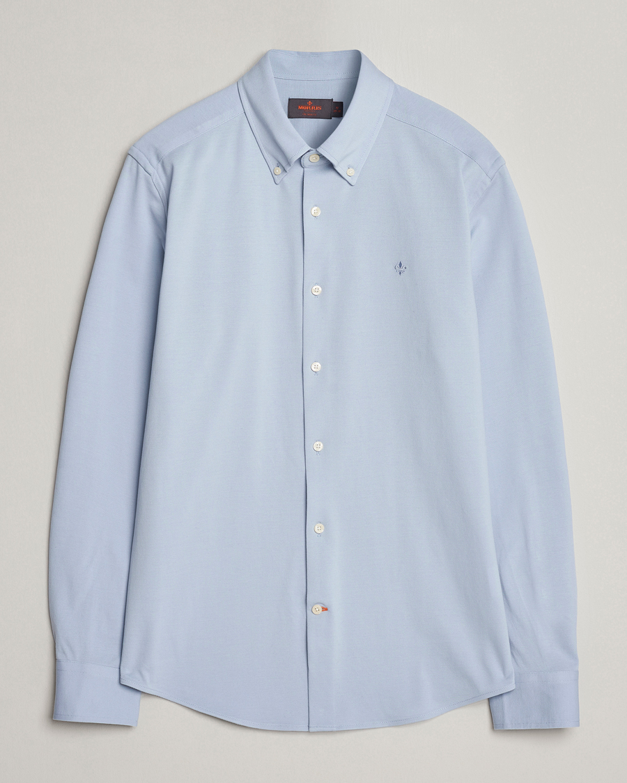 Herre | Skjorter | Morris | Eddie Slim Fit Pique Shirt Light Blue