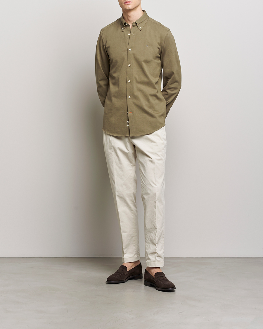 Herre | Skjorter | Morris | Eddie Slim Fit Pique Shirt Olive
