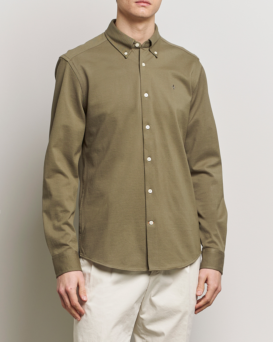 Herre | Preppy Authentic | Morris | Eddie Slim Fit Pique Shirt Olive