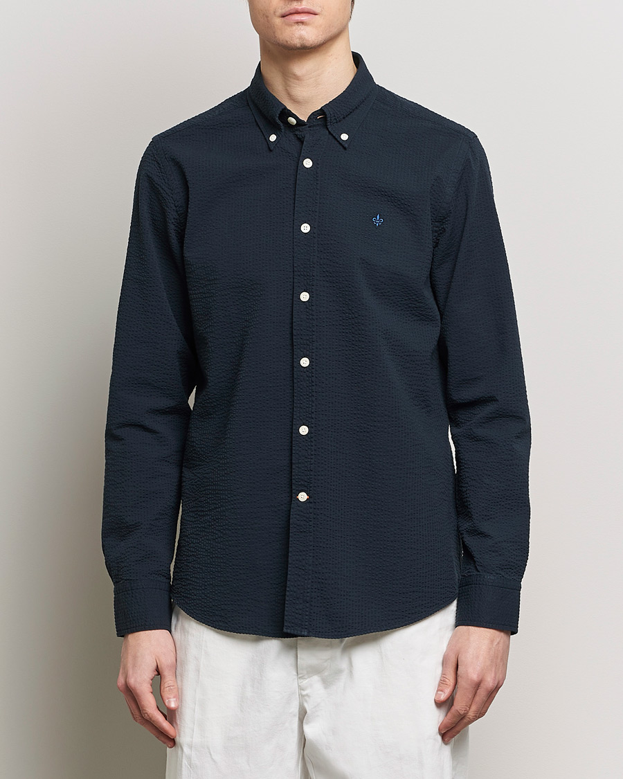 Herre | Casual | Morris | Slim Fit Seersucker Shirt Navy