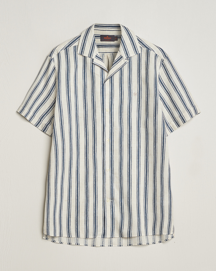 Herre | Skjorter | Morris | Printed Short Sleeve Shirt Navy/Beige