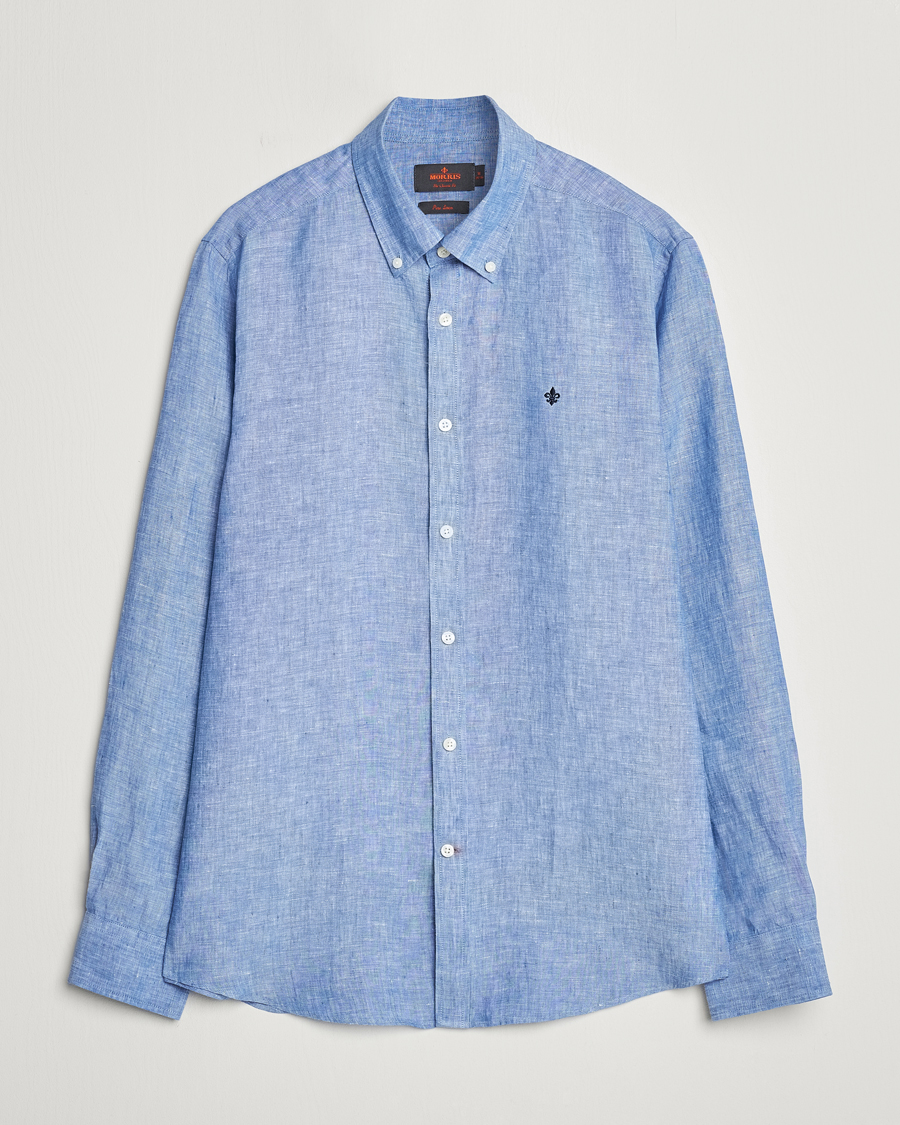 Herr |  | Morris | Douglas Linen Button Down Shirt Blue