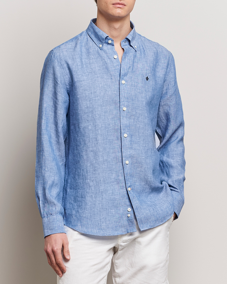 Herre |  | Morris | Douglas Linen Button Down Shirt Blue