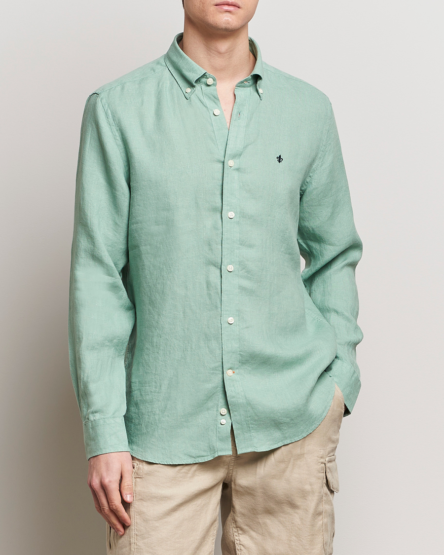 Herre | Nyheder | Morris | Douglas Linen Button Down Shirt Light Green