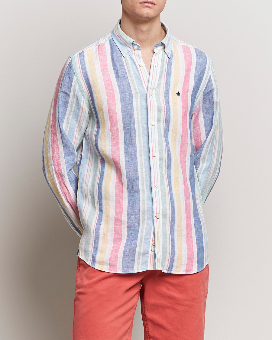 Herre | Nyheder | Morris | Happy Linen Stripe Shirt Light Blue