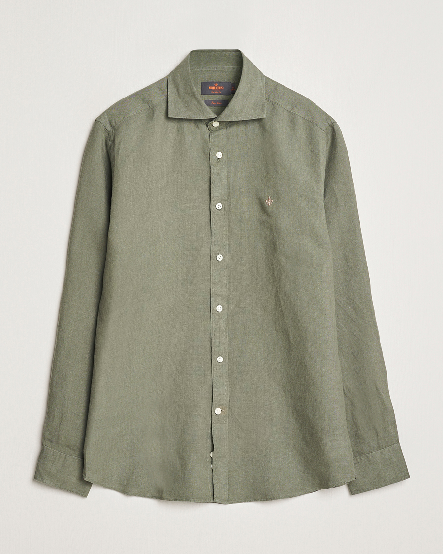 Herre | Skjorter | Morris | Slim Fit Linen Cut Away Shirt Olive