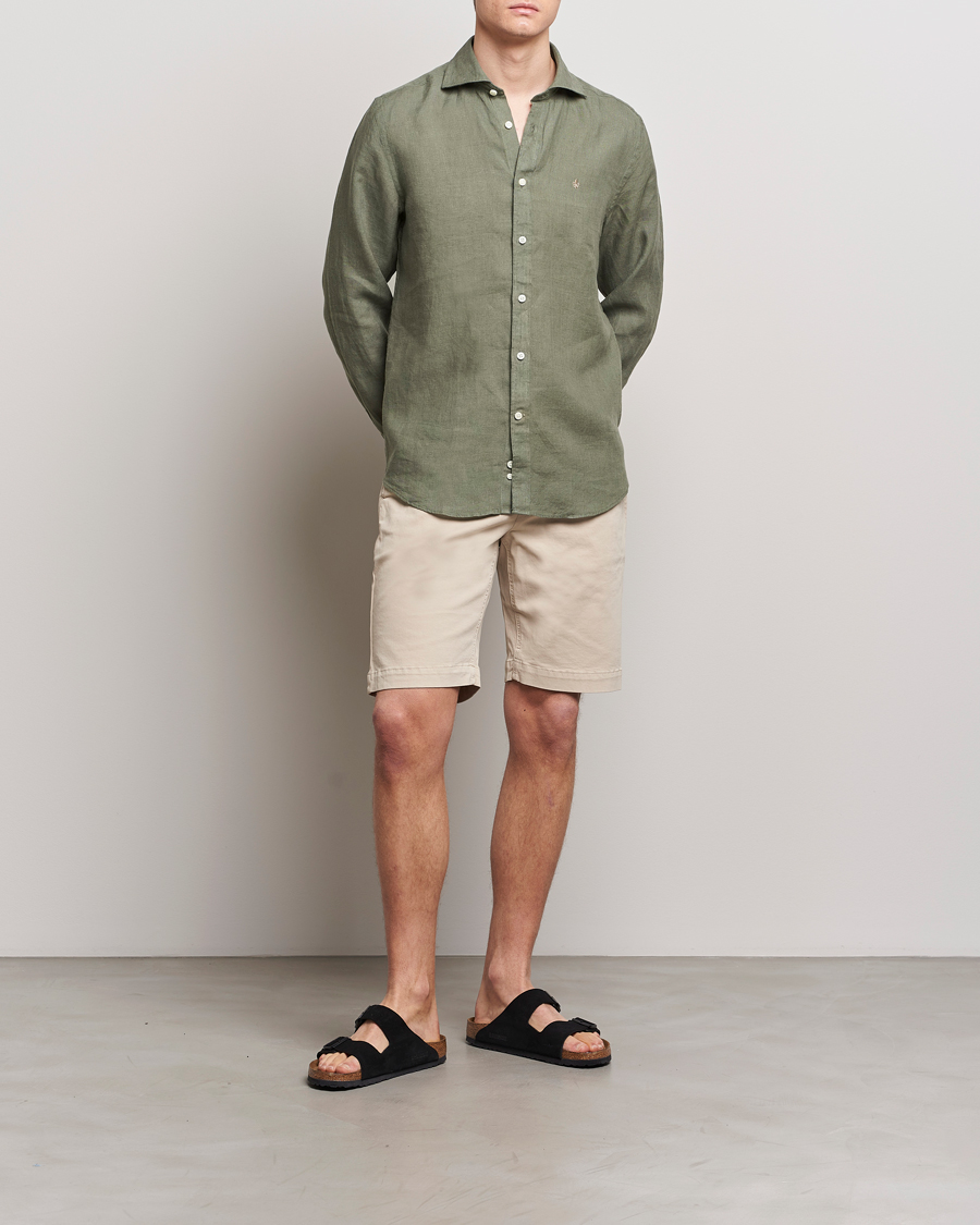 Herre | Skjorter | Morris | Slim Fit Linen Cut Away Shirt Olive