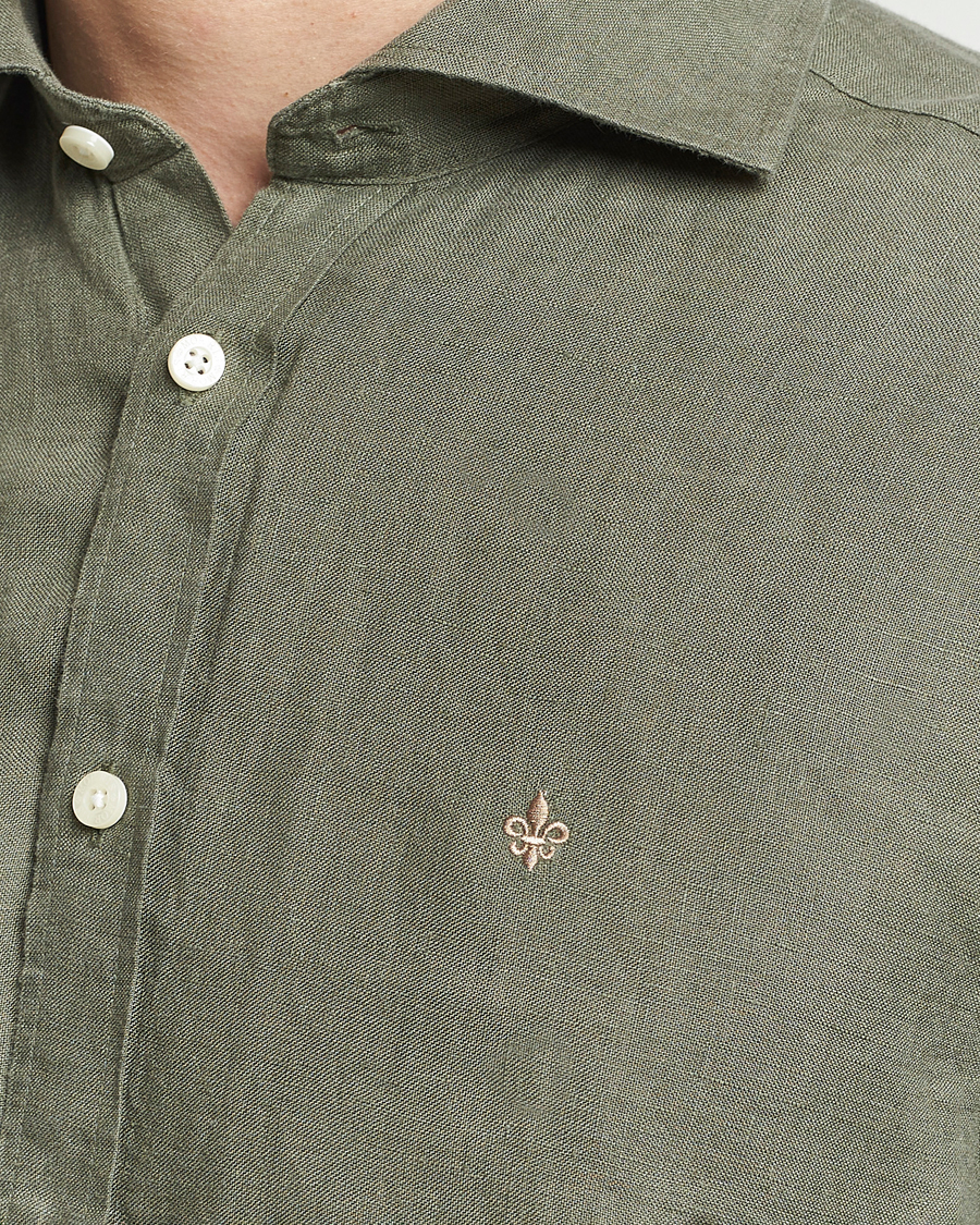 Herre | Skjorter | Morris | Slim Fit Linen Cut Away Shirt Olive