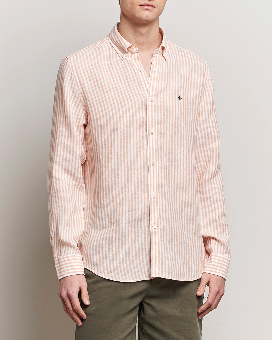Herre | Hørskjorter | Morris | Douglas Linen Stripe Shirt Orange