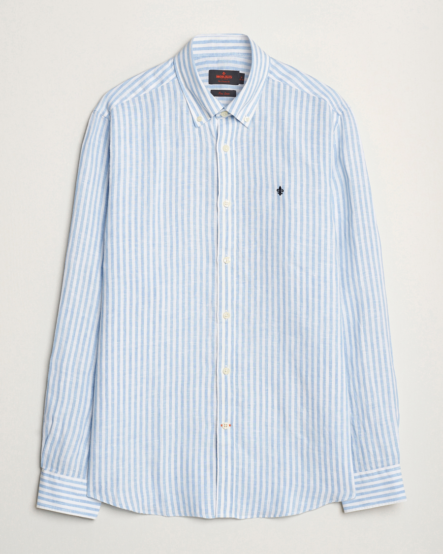 Herre | Skjorter | Morris | Douglas Linen Stripe Shirt Light Blue