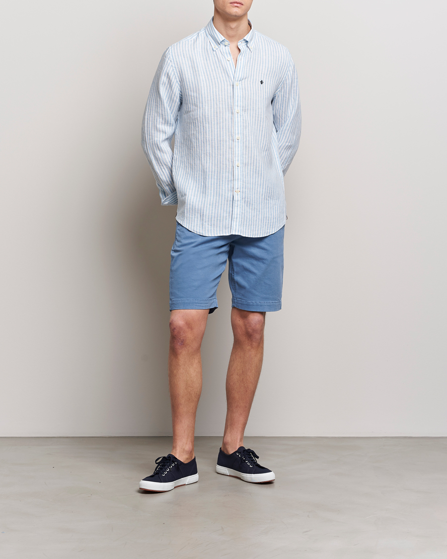 Herre | Skjorter | Morris | Douglas Linen Stripe Shirt Light Blue