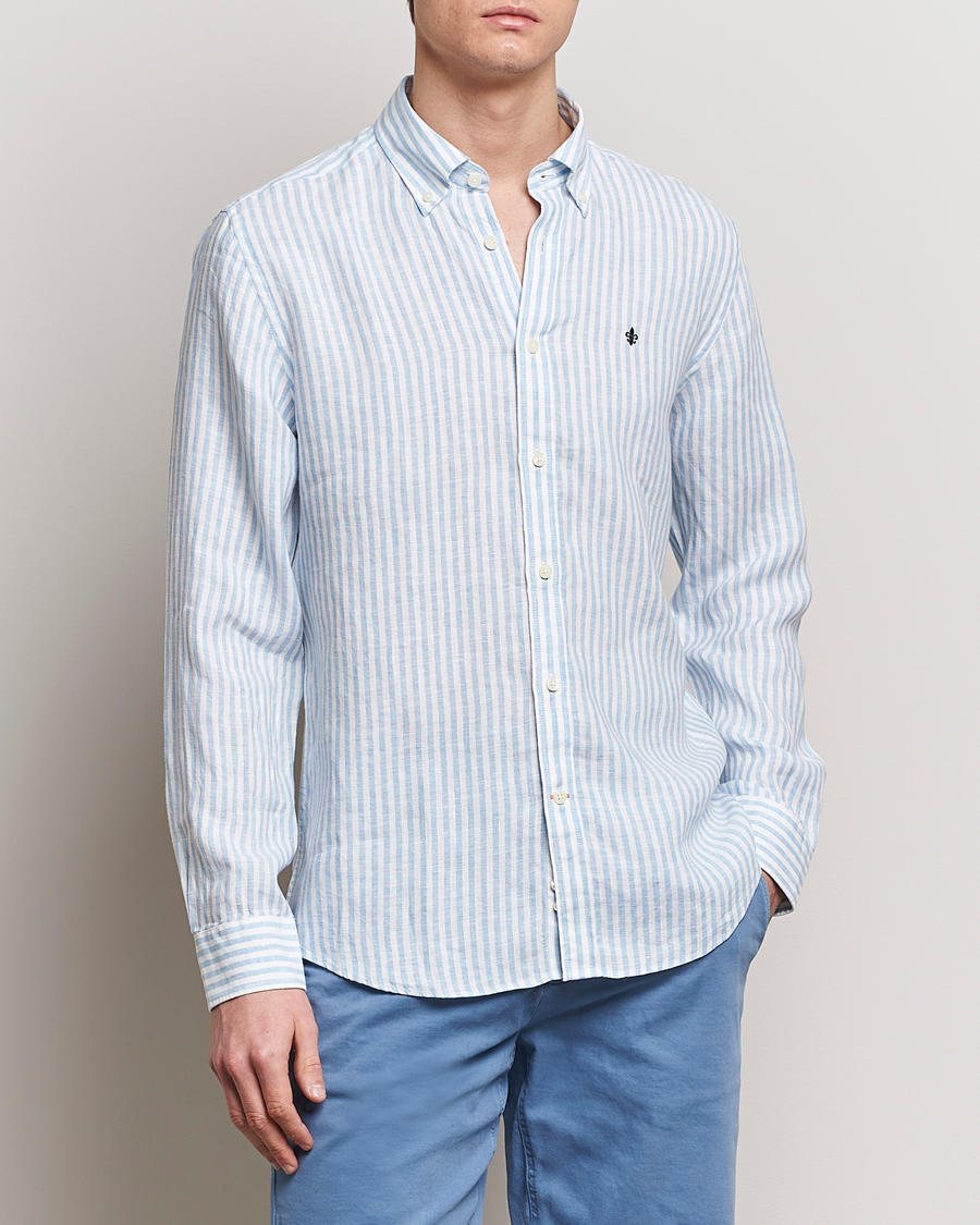 Herre | Hørskjorter | Morris | Douglas Linen Stripe Shirt Light Blue