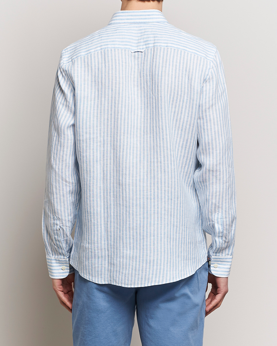 Herre | Skjorter | Morris | Douglas Linen Stripe Shirt Light Blue