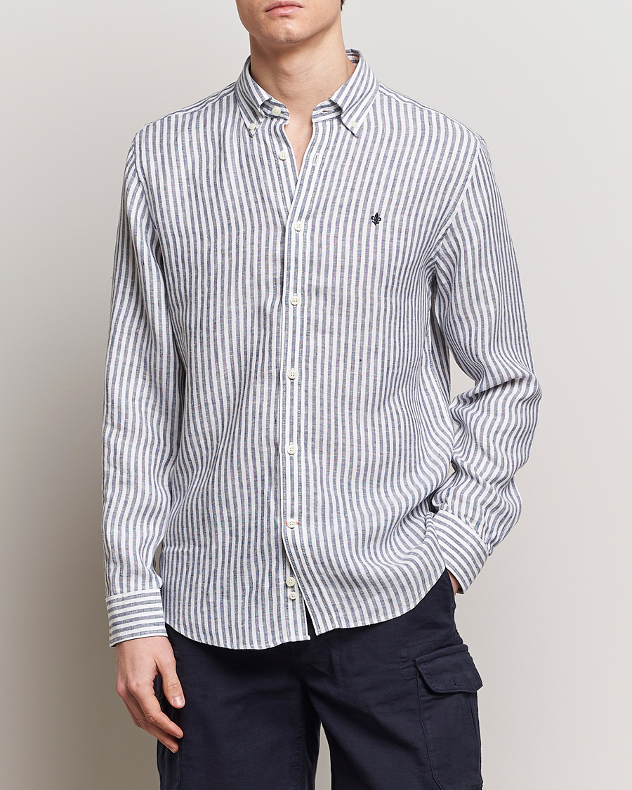 Herre | Hørskjorter | Morris | Douglas Linen Stripe Shirt Navy
