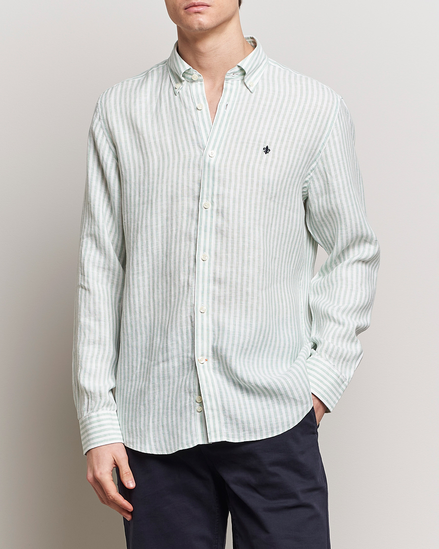 Herre | Nyheder | Morris | Douglas Linen Stripe Shirt Light Green