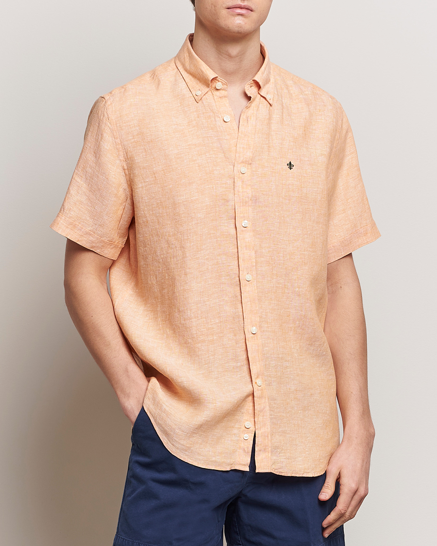 Herre | Preppy Authentic | Morris | Douglas Linen Short Sleeve Shirt Orange