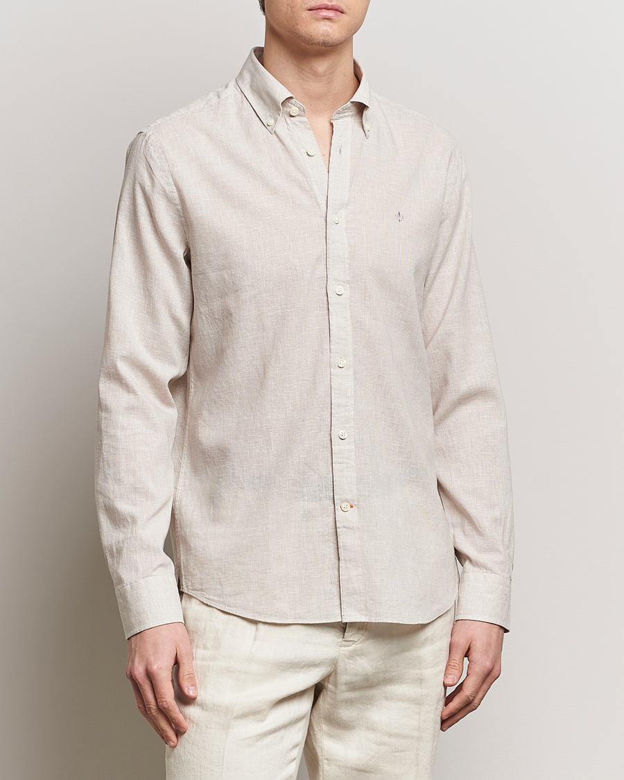 Herre |  | Morris | Slim Fit Linen Check Shirt Khaki