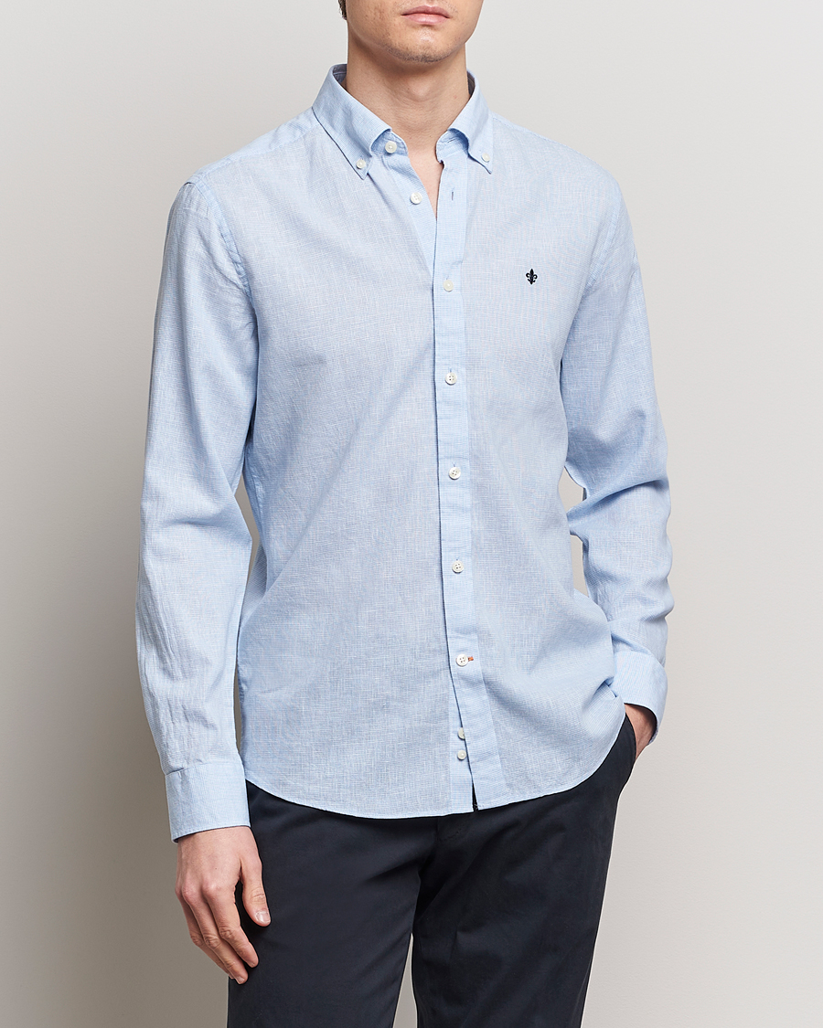 Herre | The linen lifestyle | Morris | Slim Fit Linen Check Shirt Light Blue
