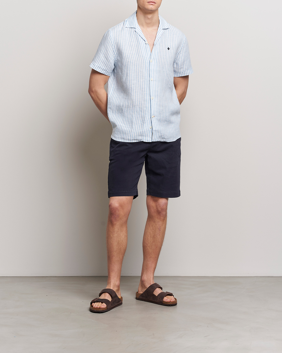 Herr |  | Morris | Striped Resort Linen Short Sleeve Shirt Light Blue