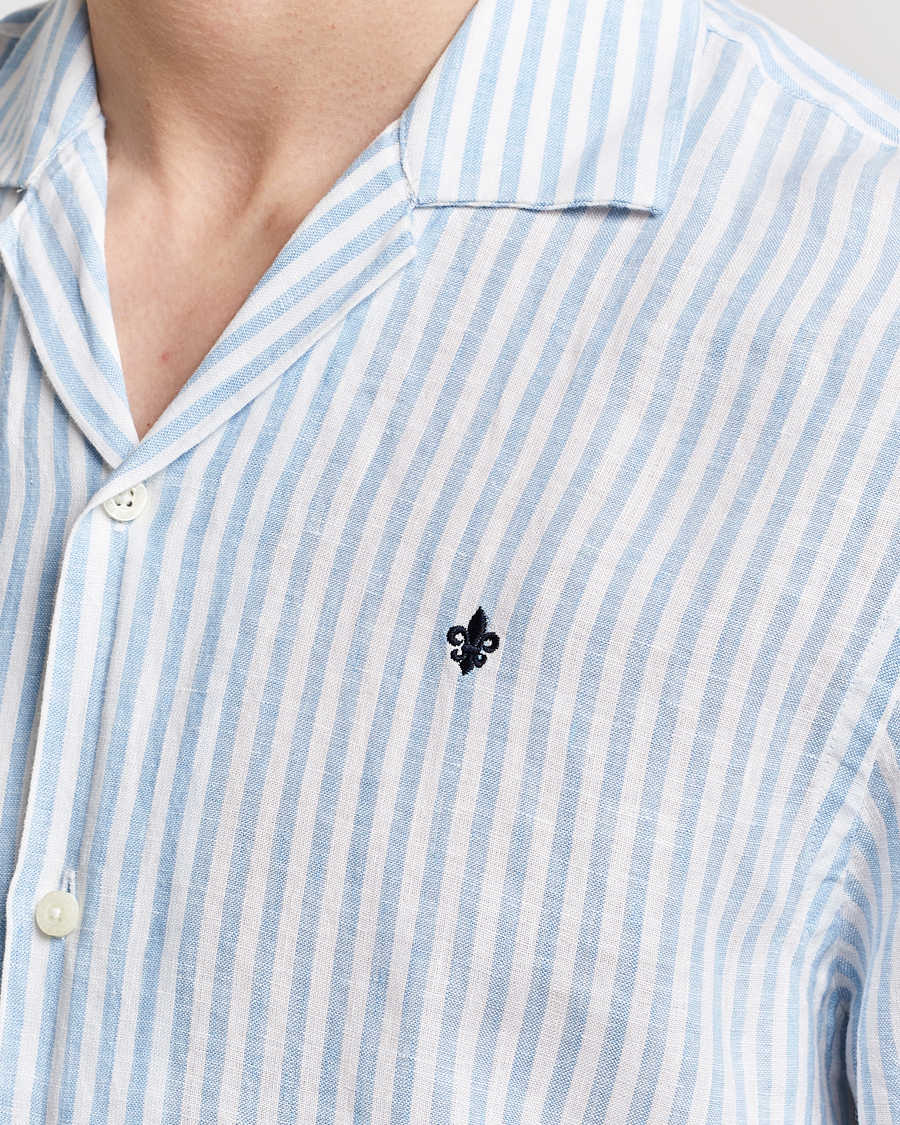 Herre | Skjorter | Morris | Striped Resort Linen Short Sleeve Shirt Light Blue