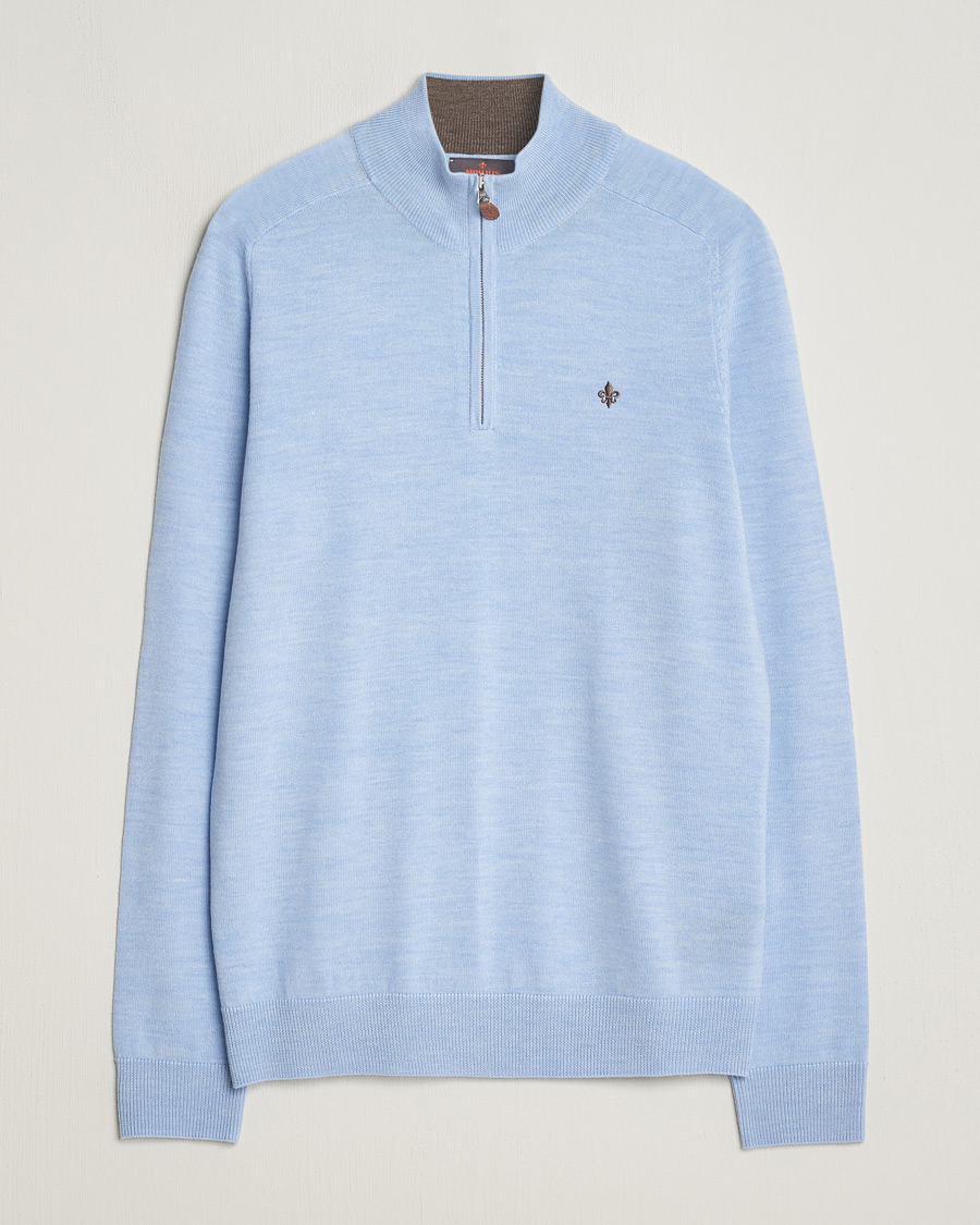 Herre | Trøjer | Morris | John Merino Half Zip Light Blue