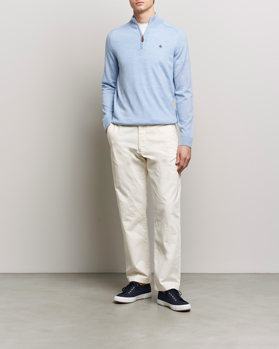 Herre | Trøjer | Morris | John Merino Half Zip Light Blue