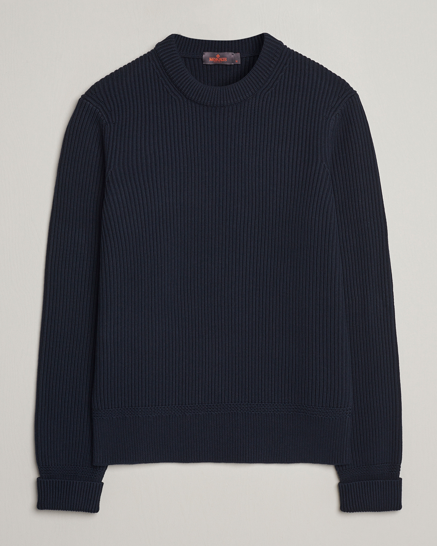 Herr |  | Morris | Arthur Navy Cotton/Merino Knitted Sweater Navy