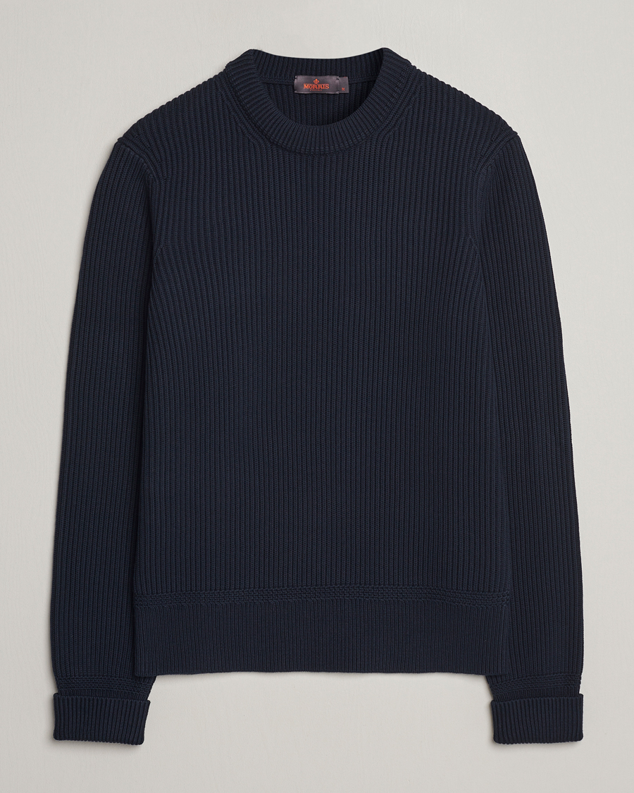 Herre | Trøjer | Morris | Arthur Navy Cotton/Merino Knitted Sweater Navy