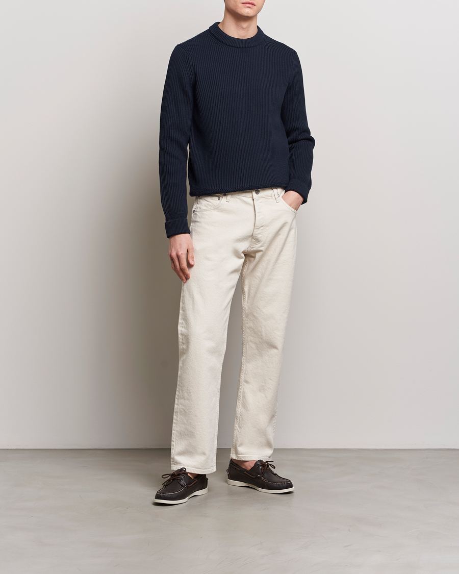 Herre | Trøjer | Morris | Arthur Navy Cotton/Merino Knitted Sweater Navy