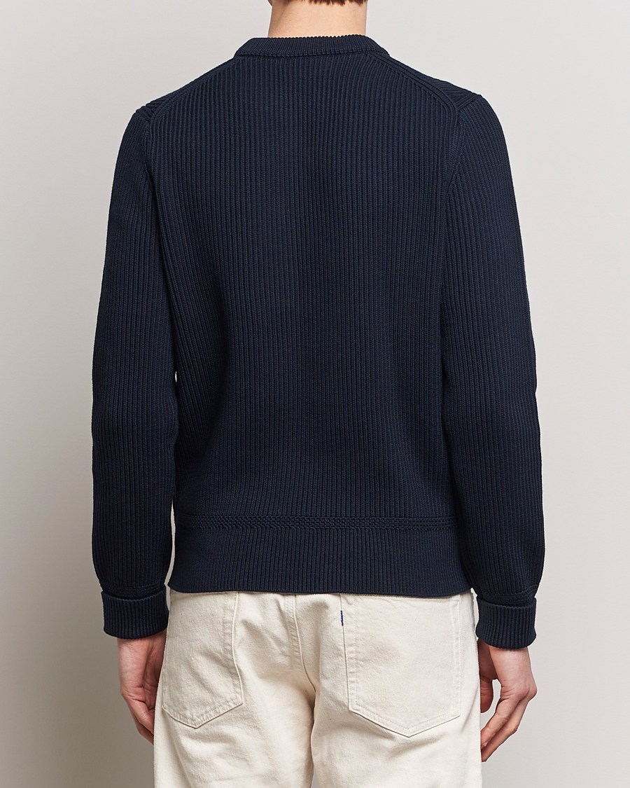 Herre | Trøjer | Morris | Arthur Navy Cotton/Merino Knitted Sweater Navy