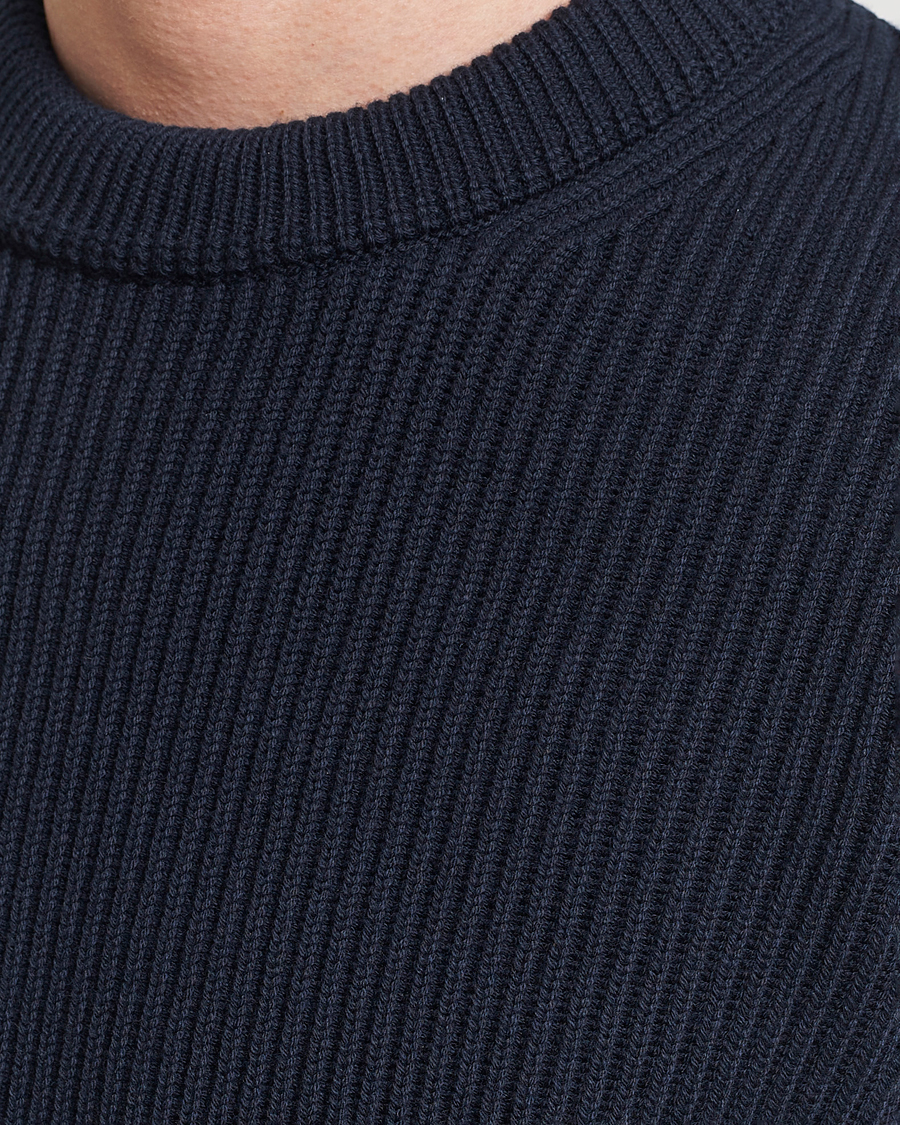 Herre | Trøjer | Morris | Arthur Navy Cotton/Merino Knitted Sweater Navy