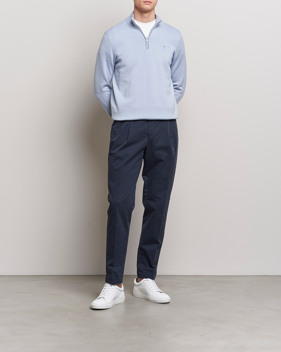 Herre | Trøjer | Morris | Riley Cotton Half Zip Light Blue