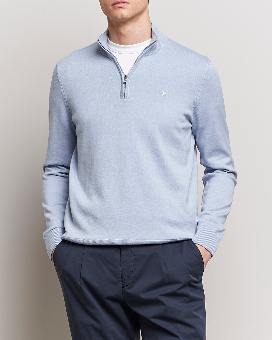 Herre | Trøjer | Morris | Riley Cotton Half Zip Light Blue