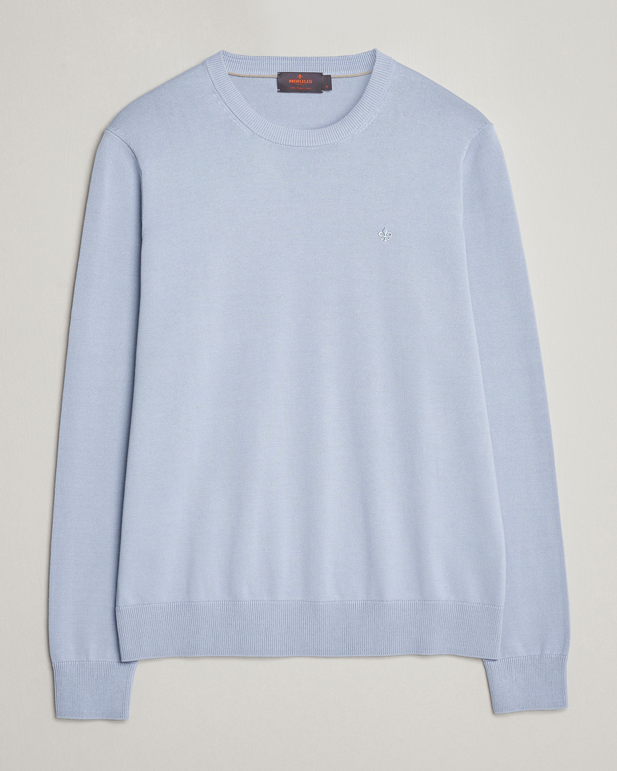 Herre | Trøjer | Morris | Riley Cotton Crew Neck Pullover Light Blue