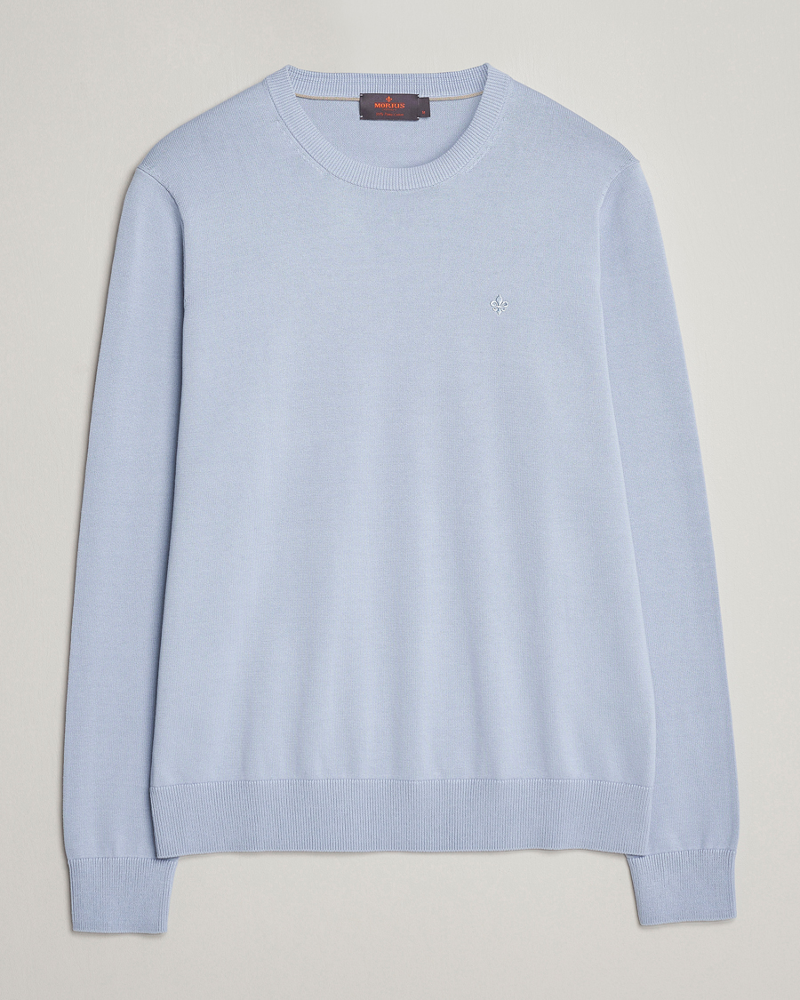 Herre |  | Morris | Riley Cotton Crew Neck Pullover Light Blue